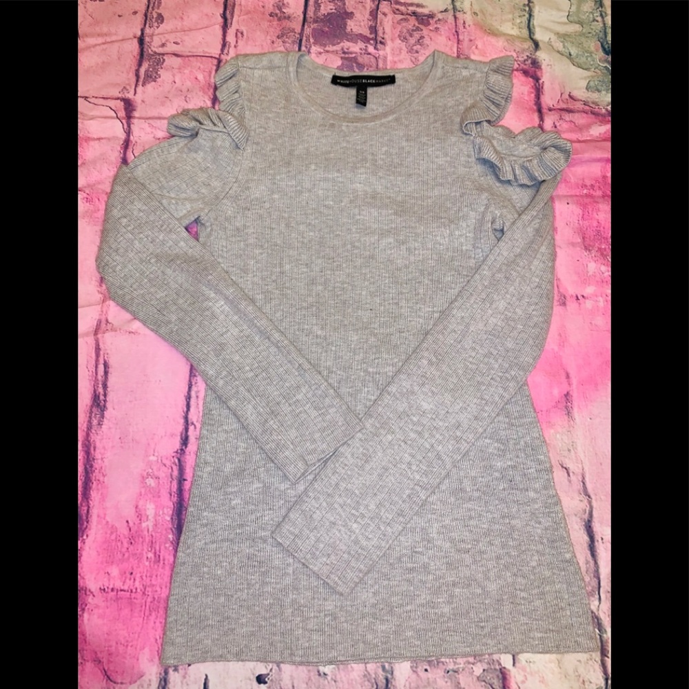 WHBM Light Grey Ruffles Cold Shoulder Sweater - Picture 6 of 8